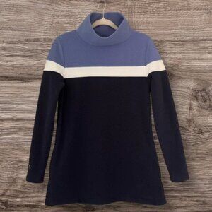 Dudley Stephens Cobble Hill Turtleneck Colorblock Navy Blue Cream Small